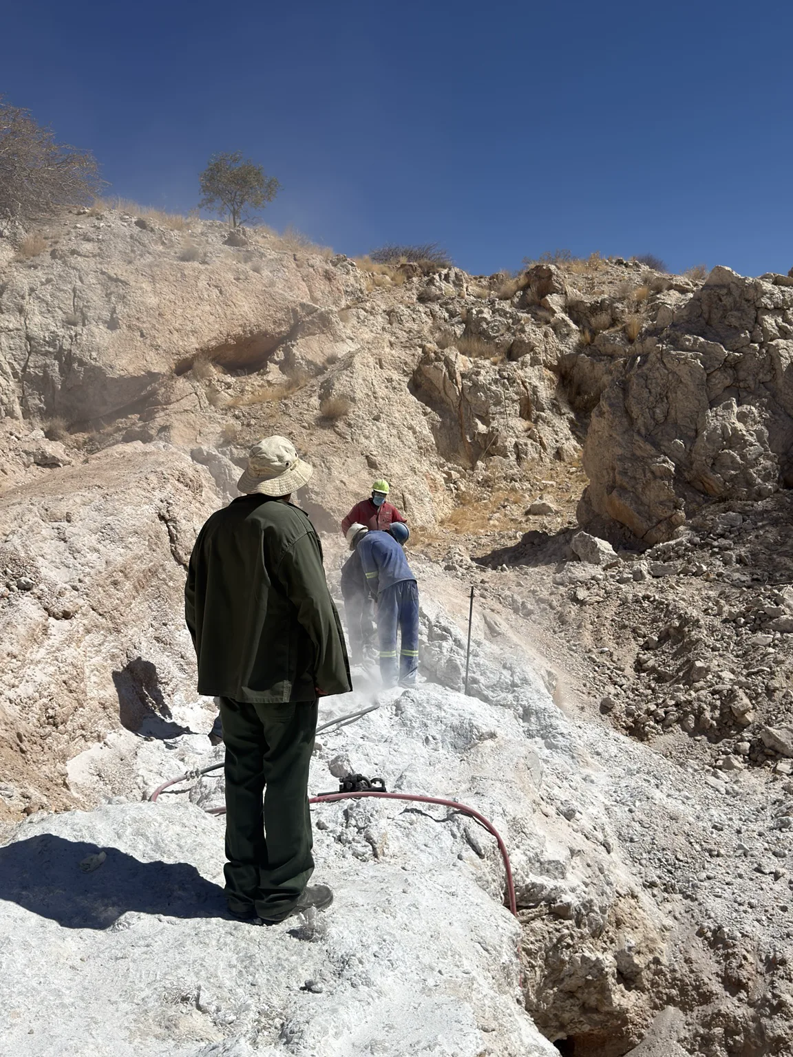 The Manger Mining crew drilling into the pegmatite at Usakos