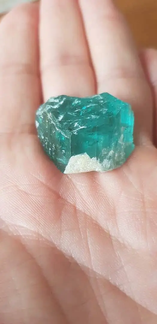 Blue-green Lagoon tourmaline crystal found at the Manger Mining operation